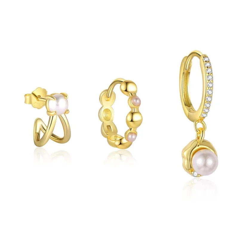 S925 Imitation Pearl Beads Hoop Earring Set 140100027
