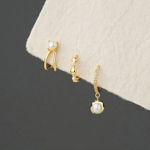 S925 Imitation Pearl Beads Hoop Earring Set 140100027