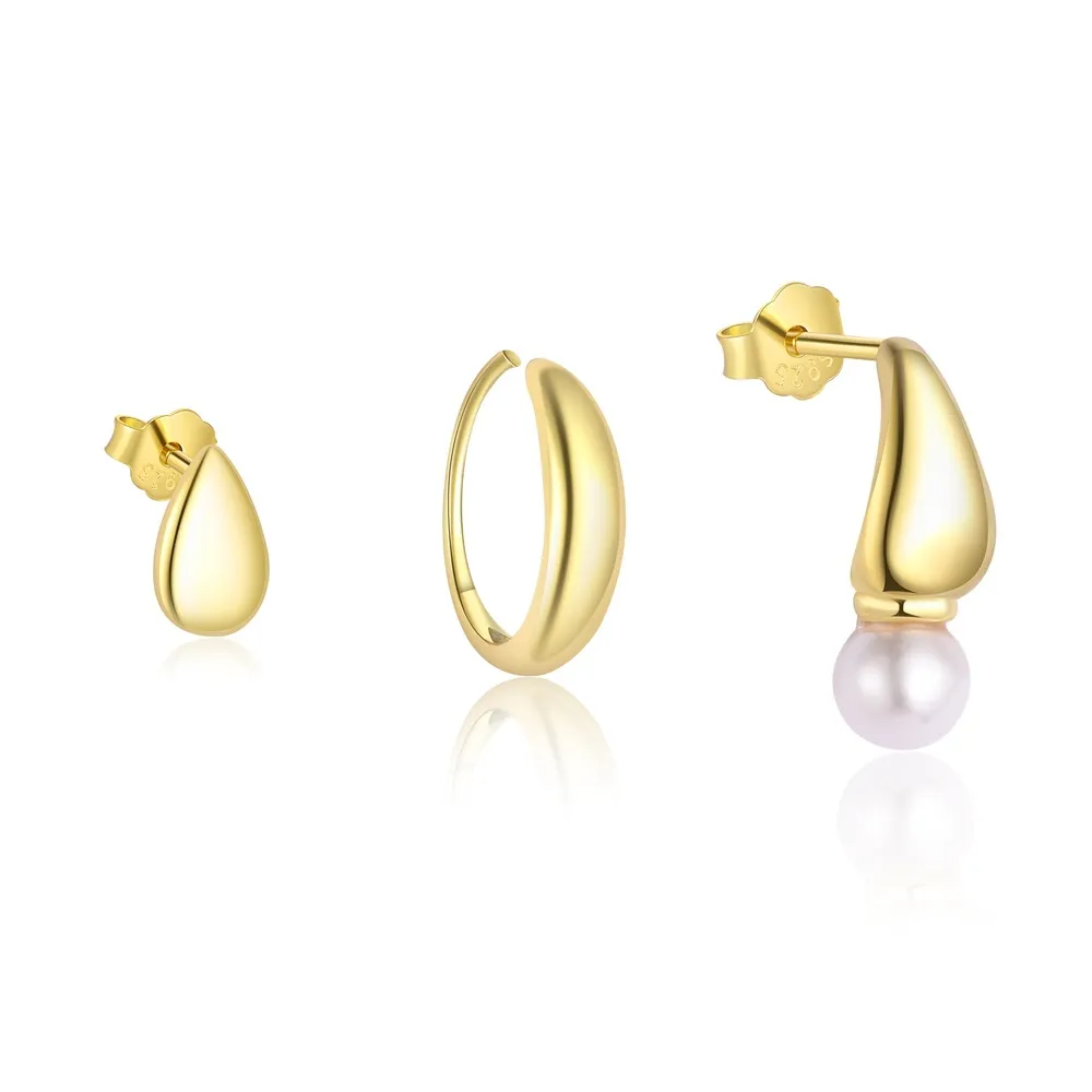 S925 Waterdrop Stud Hoop Earring Set 140100028