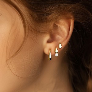 S925 Waterdrop Stud Hoop Earring Set 140100028