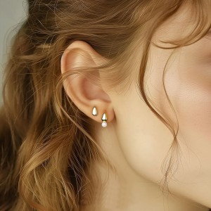 S925 Waterdrop Stud Hoop Earring Set 140100028