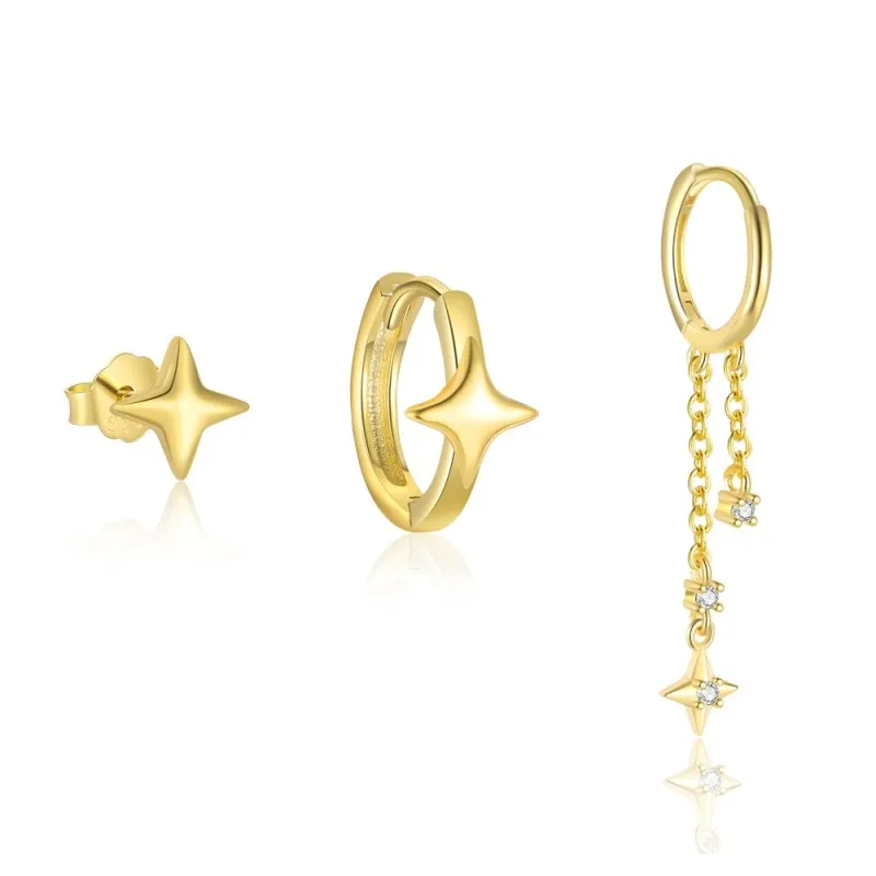 925 Sterling Silver Star Tassel Earring Set 140100029