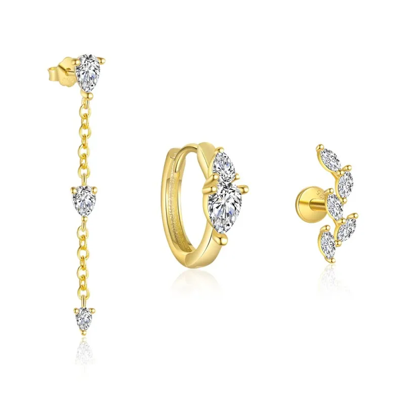 925 Sterling Silver Waterdrop Zirconia Earring Set 140100030