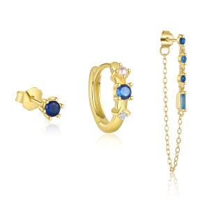 S925 Blue Zirconia Tassel Earring Set 140100031