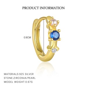 S925 Blue Zirconia Tassel Earring Set 140100031