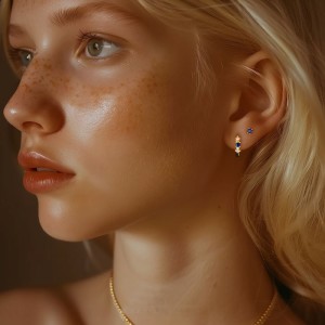 S925 Blue Zirconia Tassel Earring Set 140100031