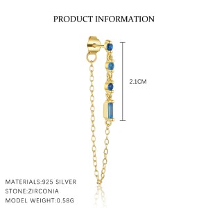 S925 Blue Zirconia Tassel Earring Set 140100031