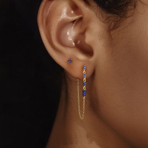 S925 Blue Zirconia Tassel Earring Set 140100031