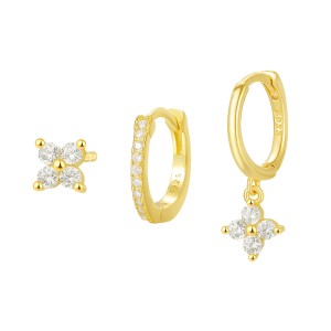 925 Sterling Silver Flower Zironia Earring Set 140100032