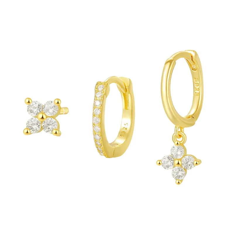 925 Sterling Silver Flower Zironia Earring Set 140100032