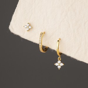 925 Sterling Silver Flower Zironia Earring Set 140100032