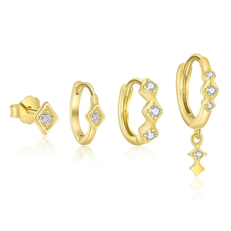 925 Sterling Silver Geometric Zirconia Earring Set 140100033