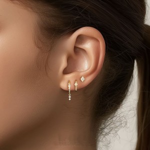 925 Sterling Silver Geometric Zirconia Earring Set 140100033