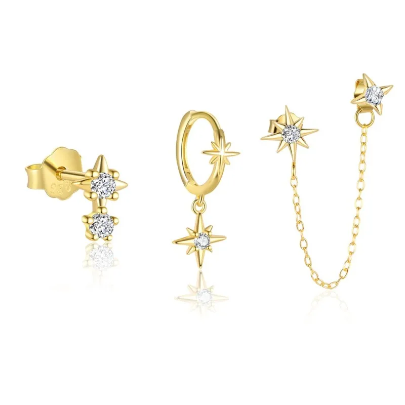 925 Sterling Silver Star Zirconia Earring Set 140100036