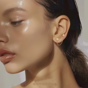 925 Sterling Silver Star Zirconia Earring Set 140100036