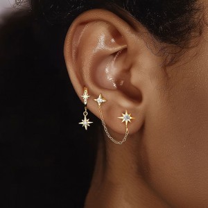 925 Sterling Silver Star Zirconia Earring Set 140100036