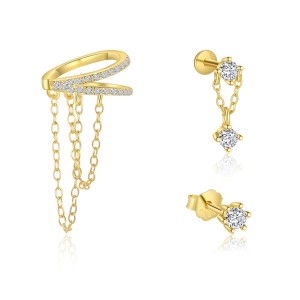 925 Sterling Silver Zirconia Tassel Earring Set 140100037