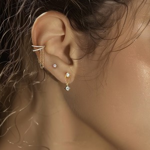 925 Sterling Silver Zirconia Tassel Earring Set 140100037