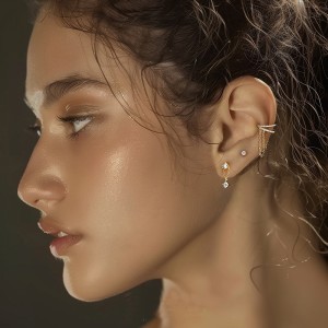 925 Sterling Silver Zirconia Tassel Earring Set 140100037