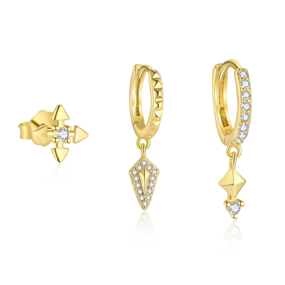 925 Sterling Silver Geometric Zirconia Earring Set 140100038