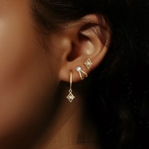 925 Sterling Silver Geometric Pearl Earring Set 140100039