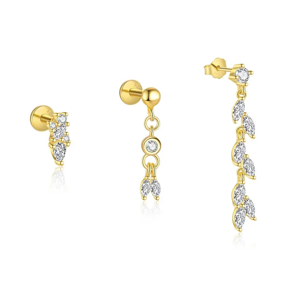 925 Sterling Silver Zirconia Tassel Stud Earring Set 140100040