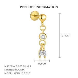 925 Sterling Silver Zirconia Tassel Stud Earring Set 140100040