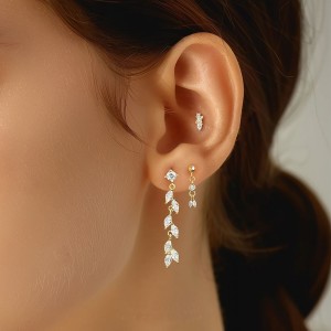 925 Sterling Silver Zirconia Tassel Stud Earring Set 140100040