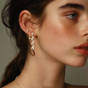 925 Sterling Silver Zirconia Tassel Stud Earring Set 140100040