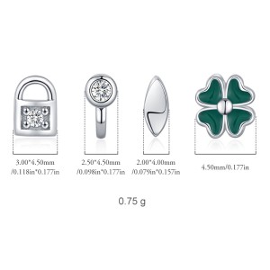 925 Sterling Silver Lock Key Clover Stud Earring Set 140100041