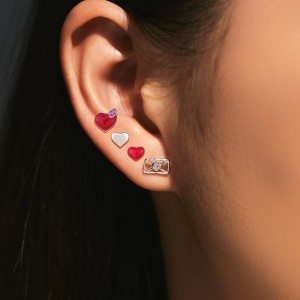 925 Sterling Silver Sweet Heart Stud Earring Set 140100043