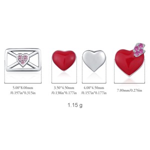 925 Sterling Silver Sweet Heart Stud Earring Set 140100043