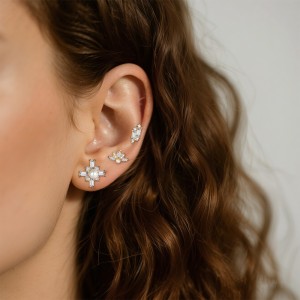 925 Sterling Silver Geometric Baguette CZ Pearl Stud Pack 140100044 925 Sterling Silver Geometric Baguette CZ Pearl Stud Pack 140100044