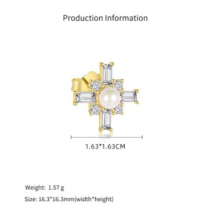 925 Sterling Silver Geometric Baguette CZ Pearl Stud Pack 140100044 925 Sterling Silver Geometric Baguette CZ Pearl Stud Pack 140100044