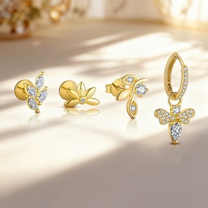 925 Sterling Silver Zircon Bee Floral Leaf Motif Stud Pack 140100045 925 Sterling Silver Zircon Bee Floral Leaf Motif Stud Pack 140100045