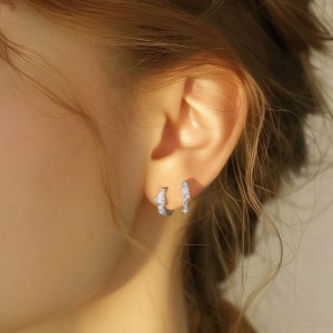 925 Sterling Silver Mismatched White Opal Huggie Stud Set 140100046