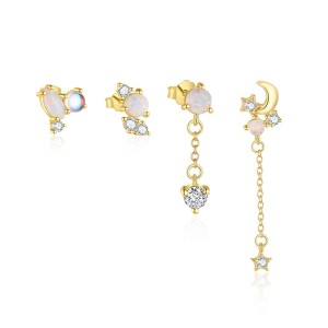 925 Sterling Silver Asymmetrical Opal Celestial Stud Pack 140100047 925 Sterling Silver Asymmetrical Opal Celestial Stud Pack 140100047