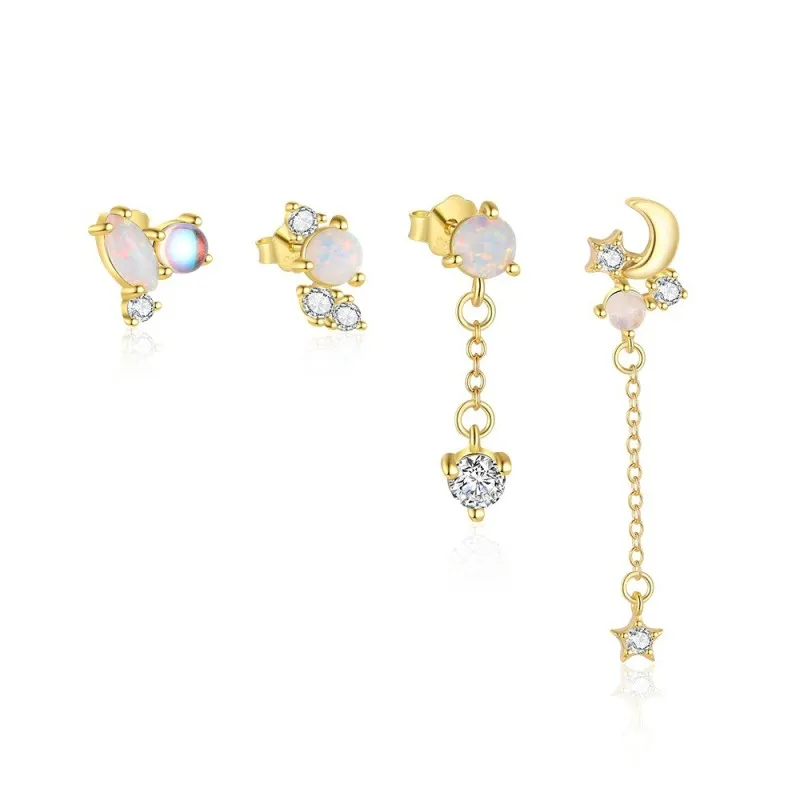 925 Sterling Silver Asymmetrical Opal Celestial Stud Pack 140100047