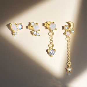 925 Sterling Silver Asymmetrical Opal Celestial Stud Pack 140100047 925 Sterling Silver Asymmetrical Opal Celestial Stud Pack 140100047