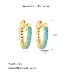 925 Sterling Silver Turquoise Palm Tree Huggie Stacking Earring Set 140100048