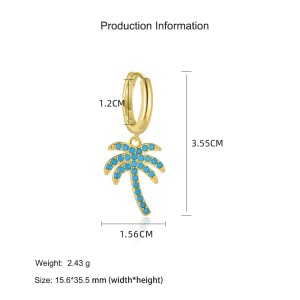 925 Sterling Silver Turquoise Palm Tree Huggie Stacking Earring Set 140100048