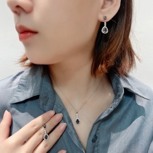 Cubic Zirconia Waterdrop Pendant Necklace Stud Earring Set 140200005