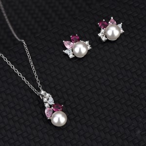 Cubic Zirconia Pearl Pendant Necklace Stud Earring Set 140200006 Cubic Zirconia Pearl Pendant Necklace Stud Earring Set 140200006