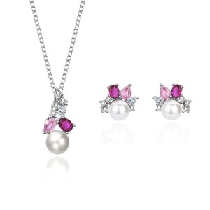 Cubic Zirconia Pearl Pendant Necklace Stud Earring Set 140200006 Cubic Zirconia Pearl Pendant Necklace Stud Earring Set 140200006