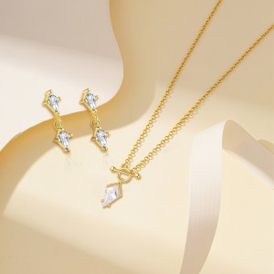 925 Sterling Silver Layered Rhombus CZ Necklace Earring Set 140200011 925 Sterling Silver Layered Rhombus CZ Necklace Earring Set 140200011