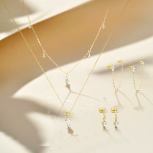 925 Sterling Silver Layered Rhombus CZ Necklace Earring Set 140200011 925 Sterling Silver Layered Rhombus CZ Necklace Earring Set 140200011
