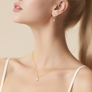 925 Sterling Silver Layered Opal Necklace Tassel Earring Jewelry Set 140200012