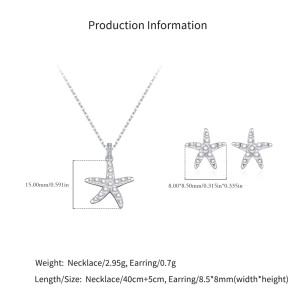 925 Sterling Silver Pearl Starfish Earring Necklace Set 140200013