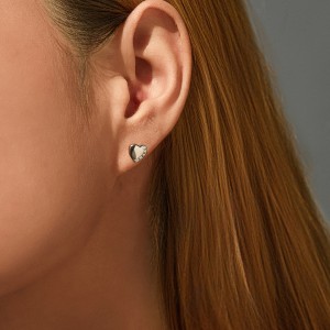 925 Sterling Silver Love Heart Pave Stud Earring Necklace Set 140200014 925 Sterling Silver Love Heart Pave Stud Earring Necklace Set 140200014