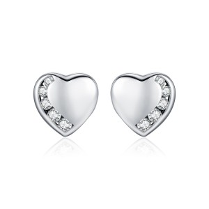 925 Sterling Silver Love Heart Pave Stud Earring Necklace Set 140200014 925 Sterling Silver Love Heart Pave Stud Earring Necklace Set 140200014
